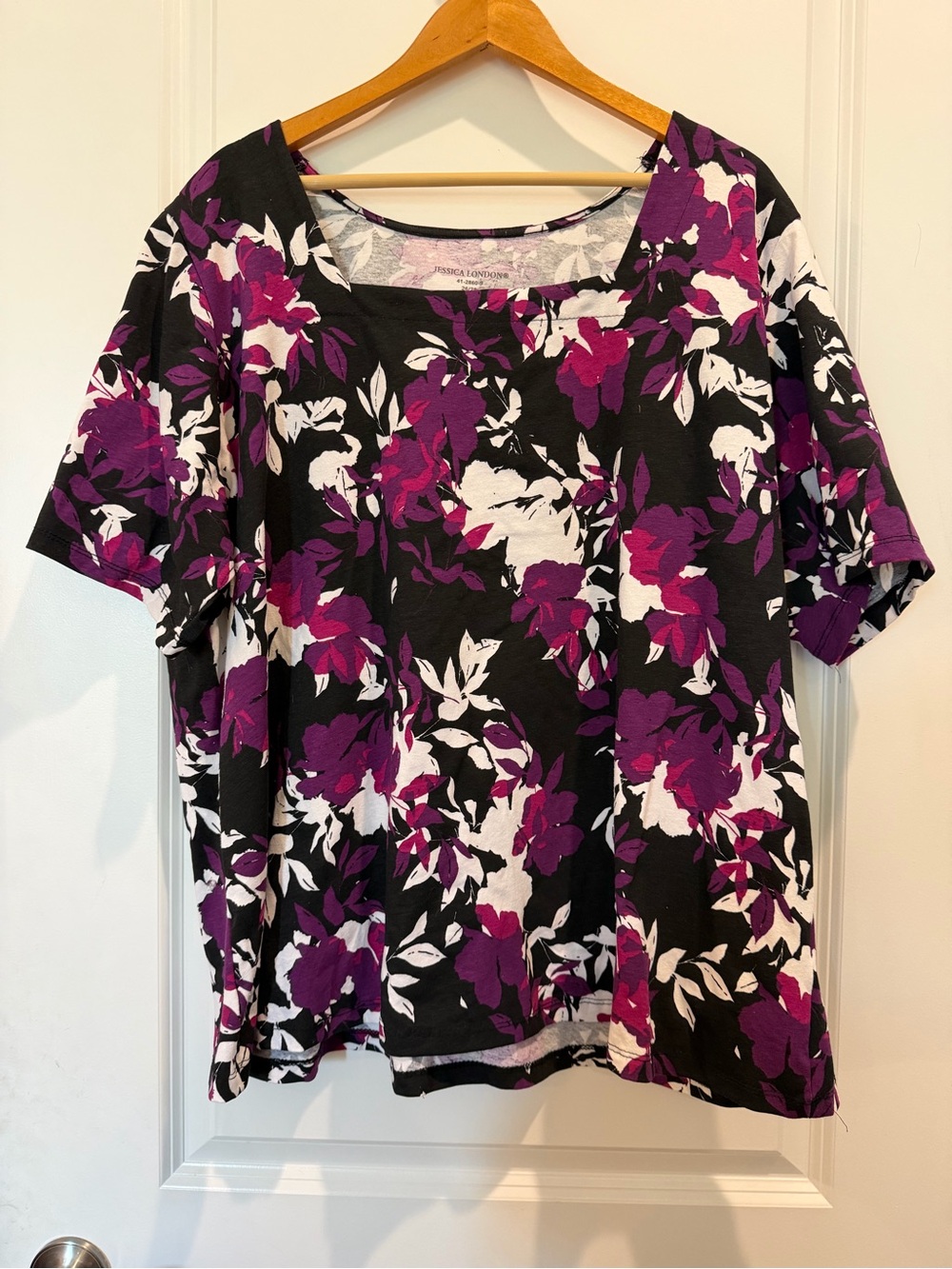 Jessica London Floral Knit Top 26/28 Purple Black White Plus Size
